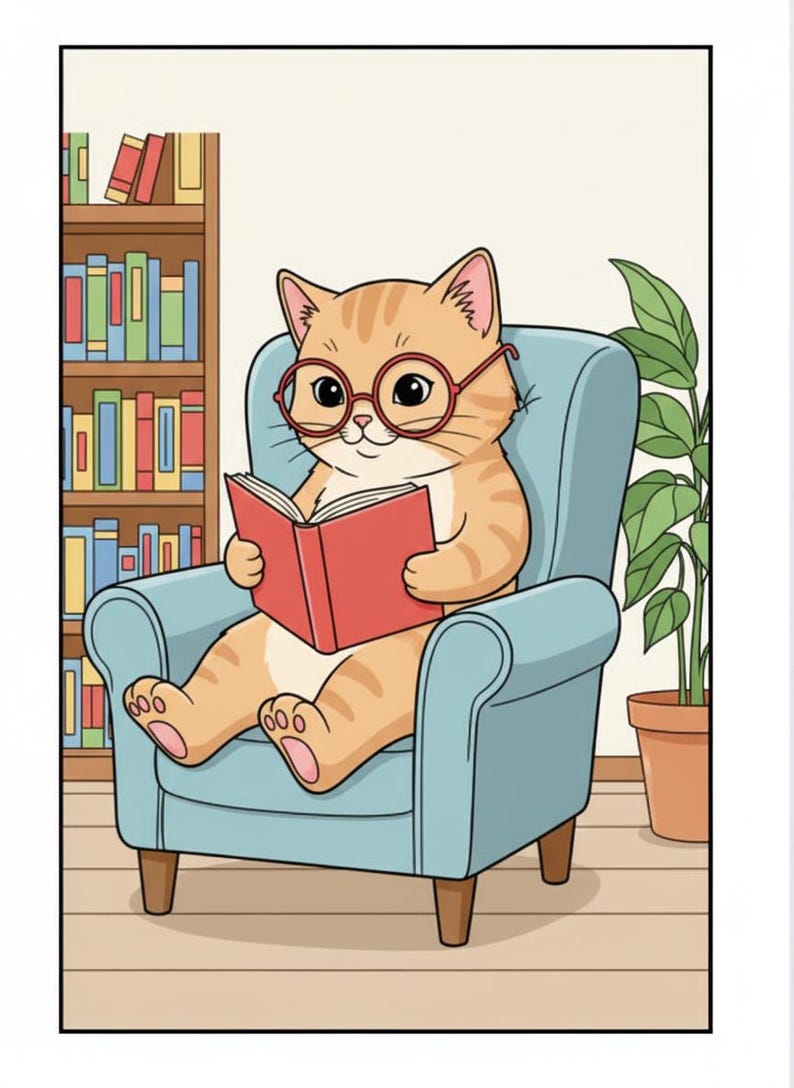 50 A Cute Cat Coloring Pages for Kids, Simple Clean Line Art, Instant ...
