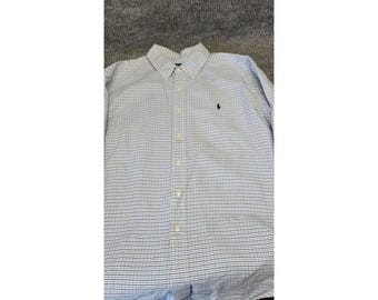 Ralph Lauren Classic Fit XXL Blue White Check Button Down Long Sleeve Shirt Mens
