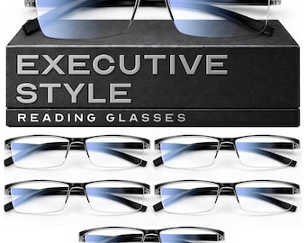 Gaoye 6 pack 2.0 Executive Style Reading Glasses Men - Durable Readers with Blue