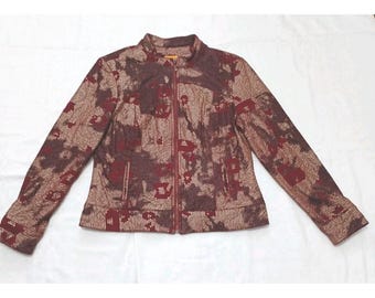 Ruby Rd Womens Size 10 Jacket Burgundy Red Gold Metallic Crinkle Zip Mock Neck