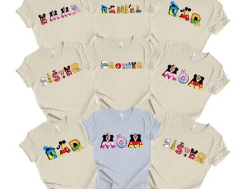 Custom Name Disney T-Shirts, Disney Family Trip Shirts, Disney World Shirt, Disney Family Matching Shirts, Disney Characters Custom Tees