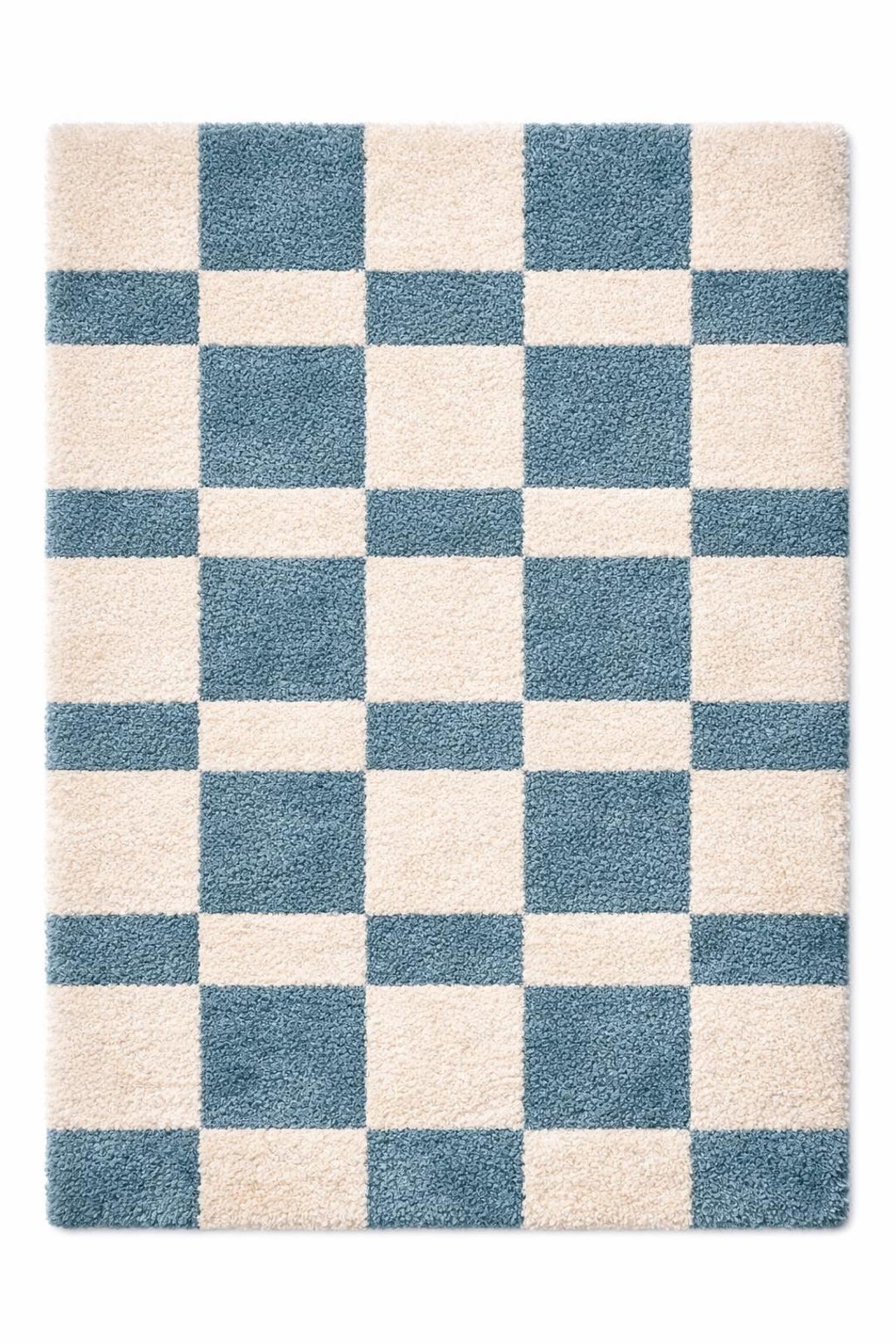Ivory Checkered Rug Hand Loom Wool Checkered Rug | Blue & Ivory Modern Home Decor Living ...