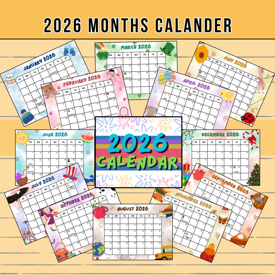 2026 Kids Calendar Printable, Monthly Planner (digital Download) - Etsy