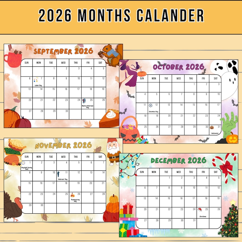 2026 Kids Calendar Printable, Monthly Planner (digital Download) - Etsy