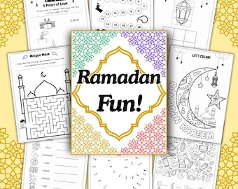 Libro de actividades de Ramadán para niños: Hojas de trabajo para el aprendizaje del Islam (A4, tamaño carta, impresión digital)