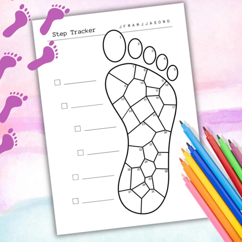 Steps Tracker Color In Monthly Step Tracker Printable: Fitness Habit Planner (a4/a5/letter ...