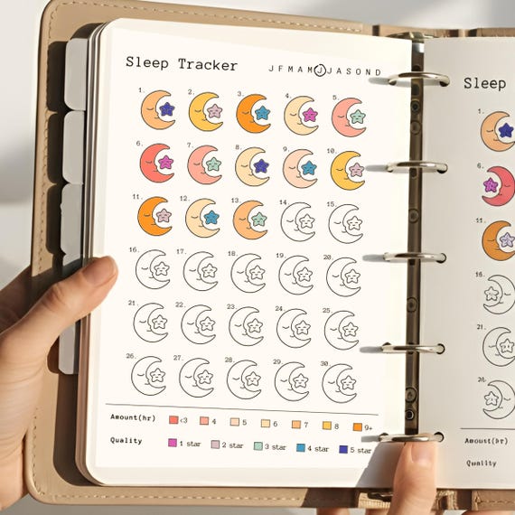 Monthly Sleep Tracker Printable: Moon Design Sleep Quality Log Digital Download PDF