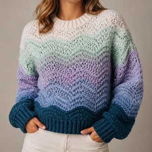 Aurora Cascade Sweater Crochet Pattern | Ombre Chevron Pullover (PDF Download)