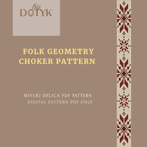 Mönster för folkgeometrisk halsband – Pärlväv i PDF-format, nordisk röd och svart pärlbroderidesign