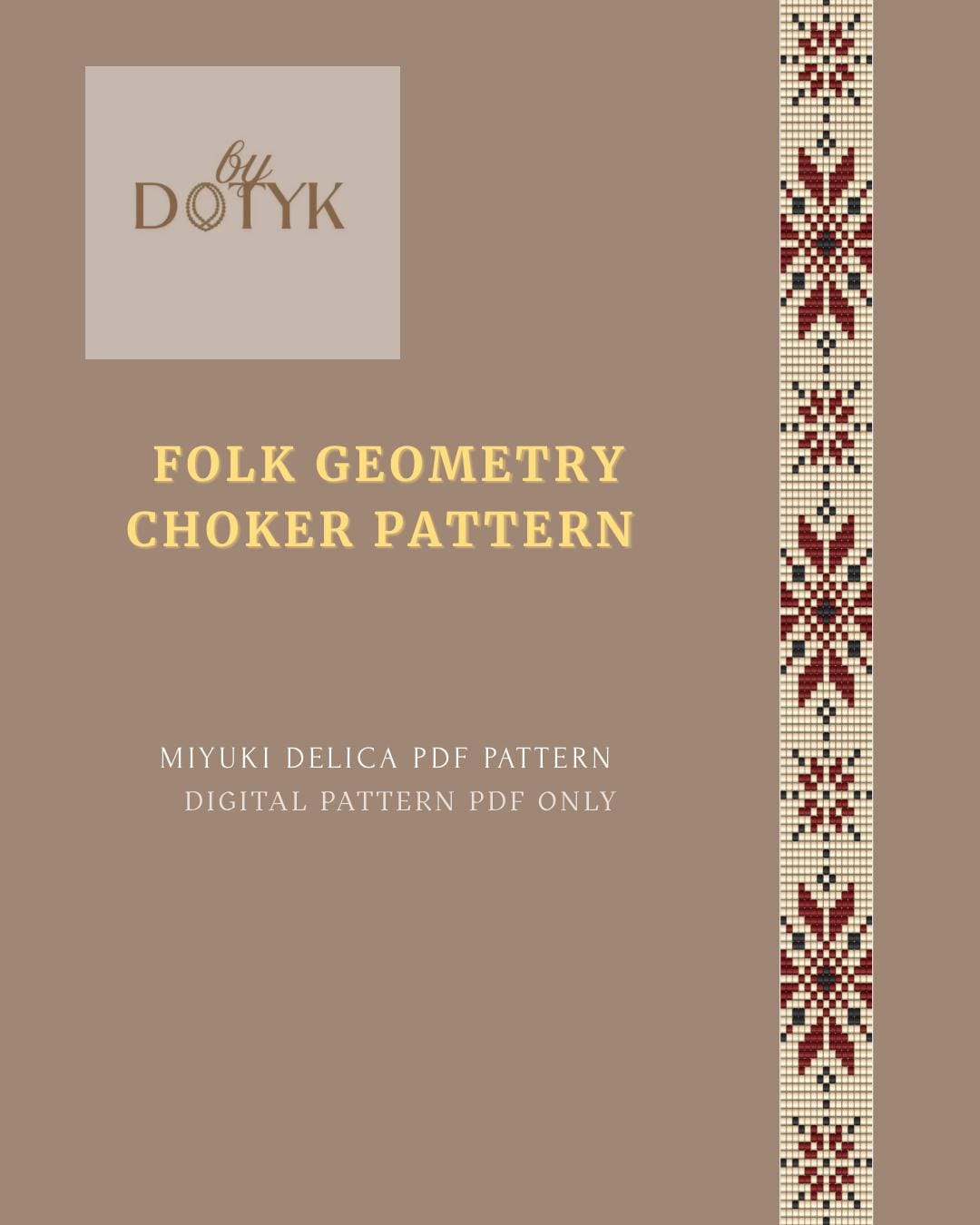 Chowk Pattern Folk Geometry Choker Pattern – Loom Beading PDF, Nordic Red & Black ...