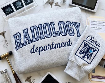 Embroidered Radiology Department Sweatshirt, Gingham Applique Radiology Tech Gift, X Ray Tech Shirt
