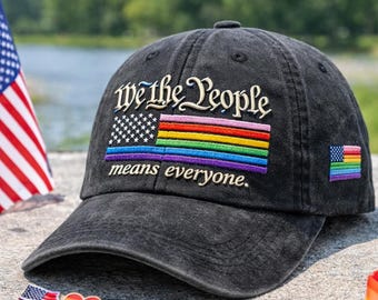 Rainbow Pride Hat Embroidered Washed Cap Vintage Adjustable Dad Hat We The People Means Everyone