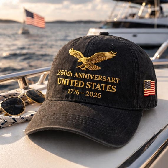United States 250th Anniversary Hat 1776–2026 White Eagle Embroidered Cap Custom Name Patriotic USA Flag Embroidered in America Veteran Gift