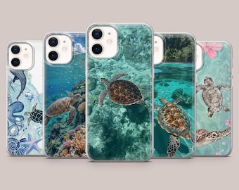 Etui na telefon z motywem życia morskiego i żółwia do iPhone'a 17Pro, 16, 15, 14, 13, 12, Samsunga S26, S25, S24, S23Fe, A16, A56, Pixela 10, 9Pro, 8A