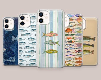 Fish Phone Case Fishing Bass Marine Cover for iPhone 17Pro, 16, 15, 14, 13, 12, Samsung S26, S25, S24, S23Fe, A16, A56, Pixel 10, 9Pro, 8A