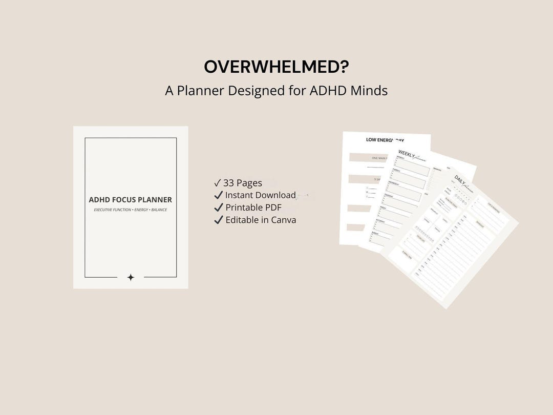 ADHD Digital Planner Bundle Printable ADHD Planner Executive Function ...