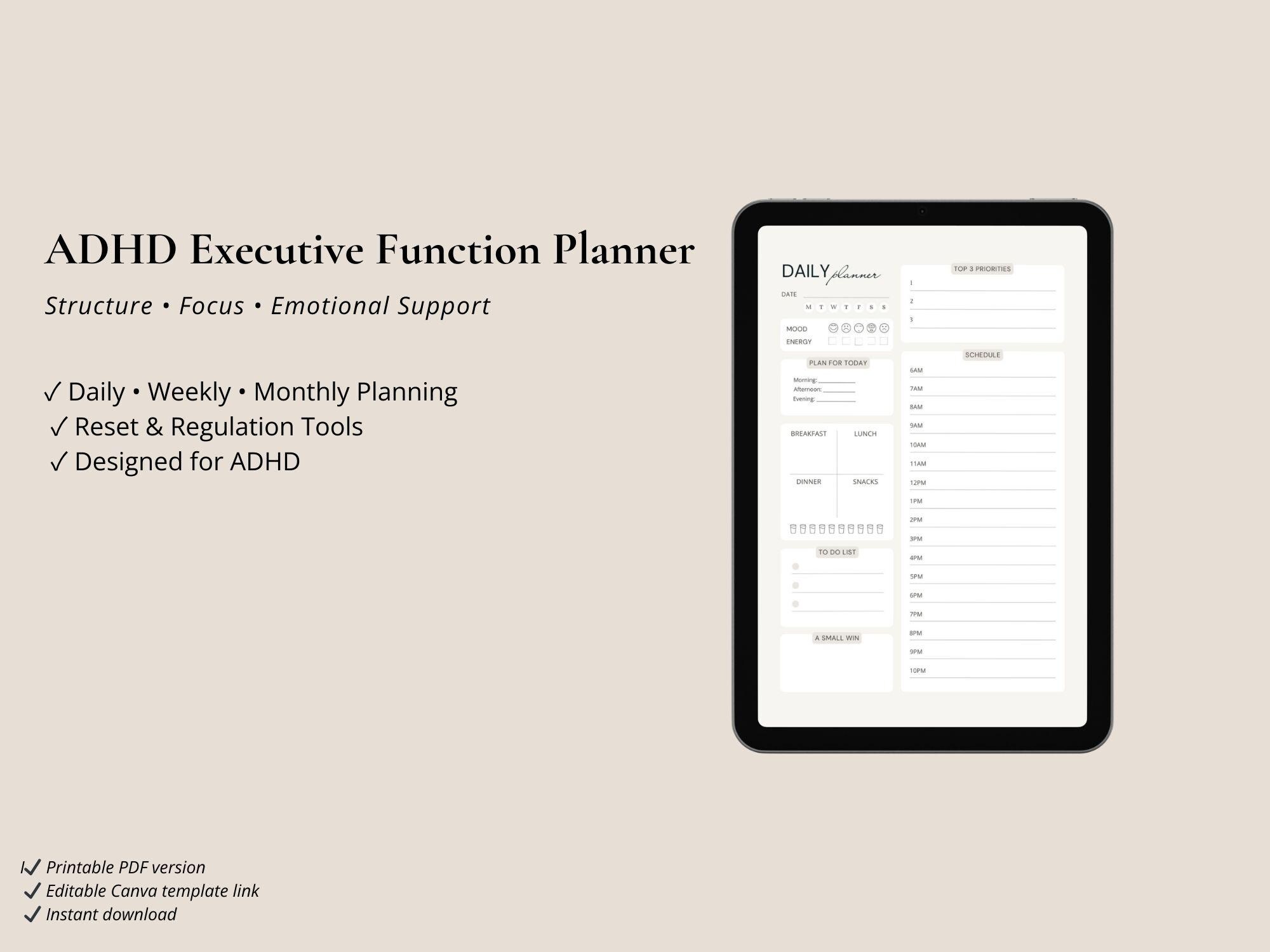 ADHD Digital Planner Bundle Printable ADHD Planner Executive Function ...
