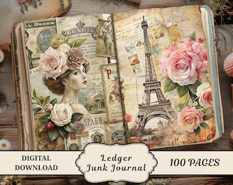 Ledger Junk Journal Ephemera, Scrapbooking Journal, Junk Journal Kit, Vintage Journal Paper, Handwritten, Ledger Printable, Old Ledger