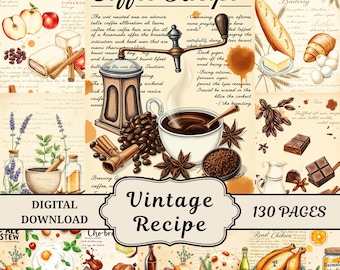 Recipe Junk Journal Kits, Scrapbooking, Vintage Kitchen, Junk Journal Kits, Handwritten Recipes, Junk Journal Supplies, Vintage Recipes
