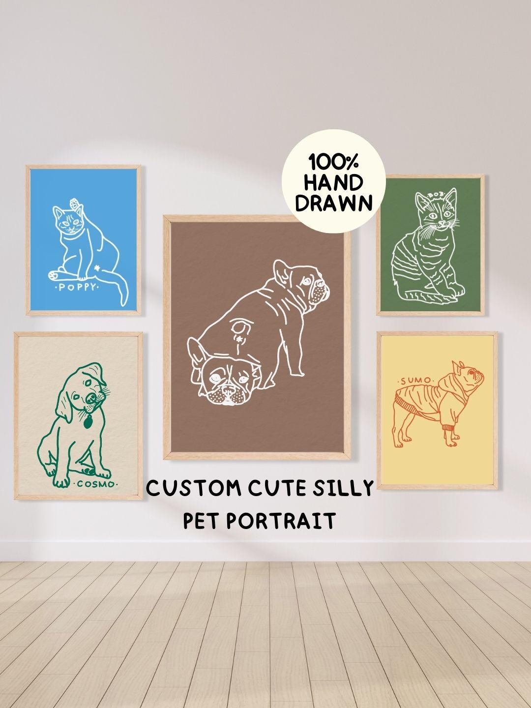 Custom Badly Drawn Pet Portrait, Funny Personalized Dog Cat Wall Art ...