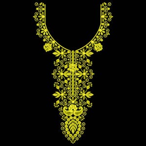 Peacock Floral Neck Gala Embroidery Design, Festive Kurti Patch (Digital Download)