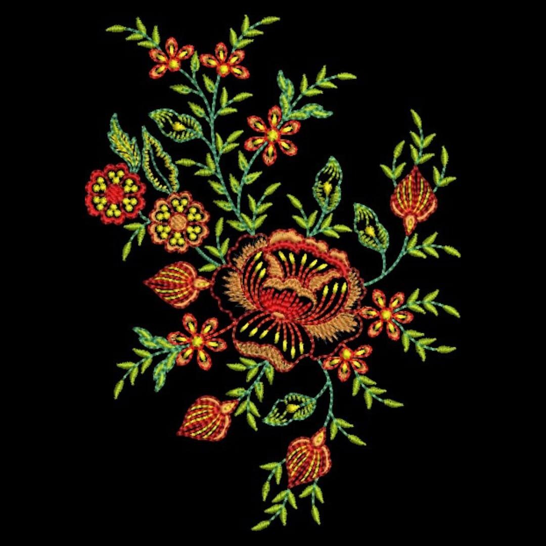 Floral Machine Embroidery Design | Folk Flower Bouquet | Botanical ...