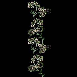 Motif de broderie machine à bordure florale jacobéenne, motif cachemire, pour dupatta à manches de kurti, téléchargement instantané, 2 tailles