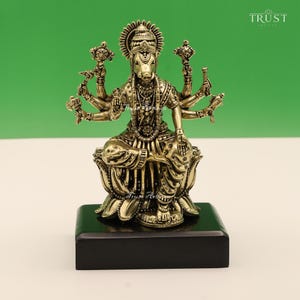 Superfine Brass Goddess Varahi on Lotus Idol Sacred Shakti 4" Inch, Sapta Matrika Goddess, South Indian Shakti Goddess Idol, Varahi Amman.