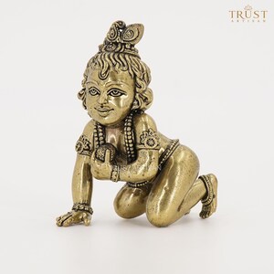 Latón Bal Gopal Krishna Idol 11 CM, Estatua de Laddu Gopal, Bebé Krishna Murti, Ídolo del Dios Hindú, Decoración de la habitación Pooja.