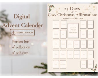 Calendario dell'Avvento di Natale - Biglietti di auguri accoglienti - Download digitale - Regalo per la cura di sé invernale
