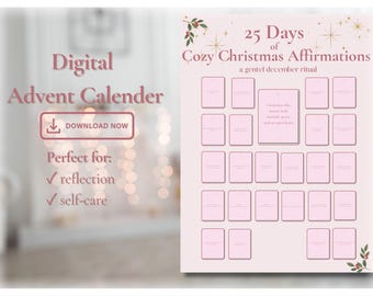 Calendario dell'Avvento di Natale rosa - Biglietti di affermazione digitali - Regalo stampabile per la cura di sé