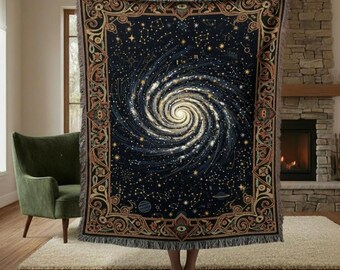 Spiral Galaxy Woven Blanket | Celestial Tapestry Throw | Cosmic Star & Constellation Art | Astronomy Home Decor