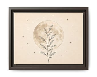 Botanical Moon Print, Minimalist Celestial Wall Art, Nature Decor (Poster or Canvas)
