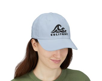 Solitude Embroidered Dad Hat, Minimalist Wave Design, 100% Cotton Twill Surf Cap
