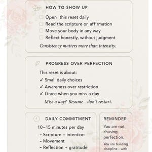Peut inclure: Infographie beige et blanche intitul&eacute;e &laquo;&nbsp;Comment utiliser cette r&eacute;initialisation&nbsp;&raquo;. Elle comprend des sections sur les actions quotidiennes, les progr&egrave;s et un rappel sur la construction de la discipline. Le texte comprend &laquo;&nbsp;Ouvrez cette r&eacute;initialisation quotidiennement&nbsp;&raquo; et &laquo;&nbsp;La coh&eacute;rence compte plus que l'intensit&eacute;&nbsp;&raquo;.