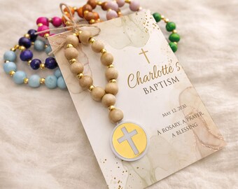 Mini Rosary Favors : Baptism, Christening, First Communion, Catholic Bulk Gifts, Acrylic Gold Mirror Cross, bautizo recuerdos