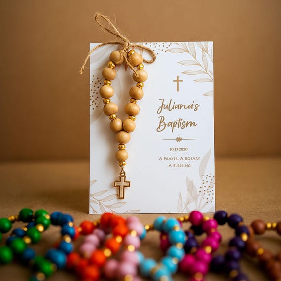 Wooden Rosary Baptism Favors : Christening, First Communion, Catholic Bulk Party Gifts, mi bautizo, bautizo recuerdos,