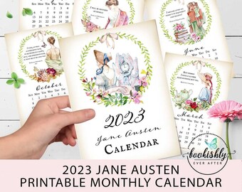 2023 Jane Austen Quotes Printable Desk Calendar, Literary Calendar, Book Lover Gift, Teacher Gift, Regency Calendar, Bookishly Ever After
