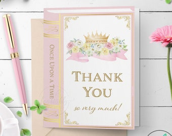 Storybook Thank You Card Printable, Once Upon a Time, Storybook Baby Shower, Pink Princess Birthday by Bookishly Ever After