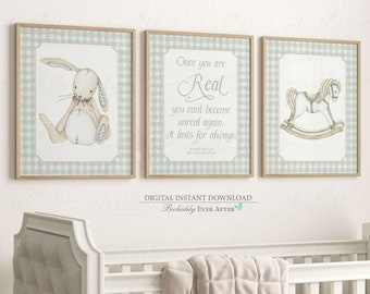 Velveteen Rabbit Nursery Prints: Sage Green Gingham (Digital Download)