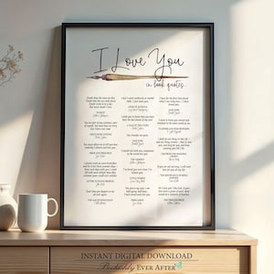 Kocham Cię w Cytaty z Książki Wydruk, Prezent Miłośnika Książek, Książkowa Sztuka Ścienna, Romantyczna Literacka Sztuka Ścienna, Plakat Do Klasy Angielskiej, Pobieranie Cyfrowe