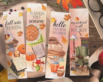 Printable Fall Bookmarks, Cozy Autumn Watercolour Bookmark Set, Pumpkin Spice Season, Hello Fall, Book Lover Gift by Bookishly Ever After