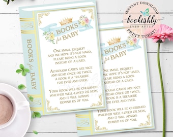 Books for Baby Cards, Storybook Baby Shower Book Request Card, Books for Baby Insert, Fairytale Royal Prince Baby Shower, Instant Download