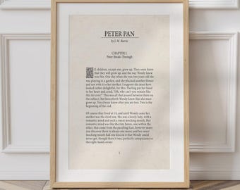 Peter Pan Print, JM Barrie Quote, Vintage Book Page Art, Book Themed Nursery, Bookish Wall Art, Book Lover Baby Gift, Digital Download