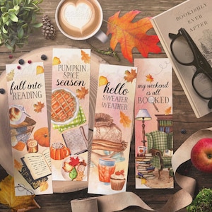 Printable Fall Bookmarks, Cozy Autumn Watercolour Bookmark Set, Pumpkin Spice Season, Hello Fall, Book Lover Gift by Bookishly Ever After