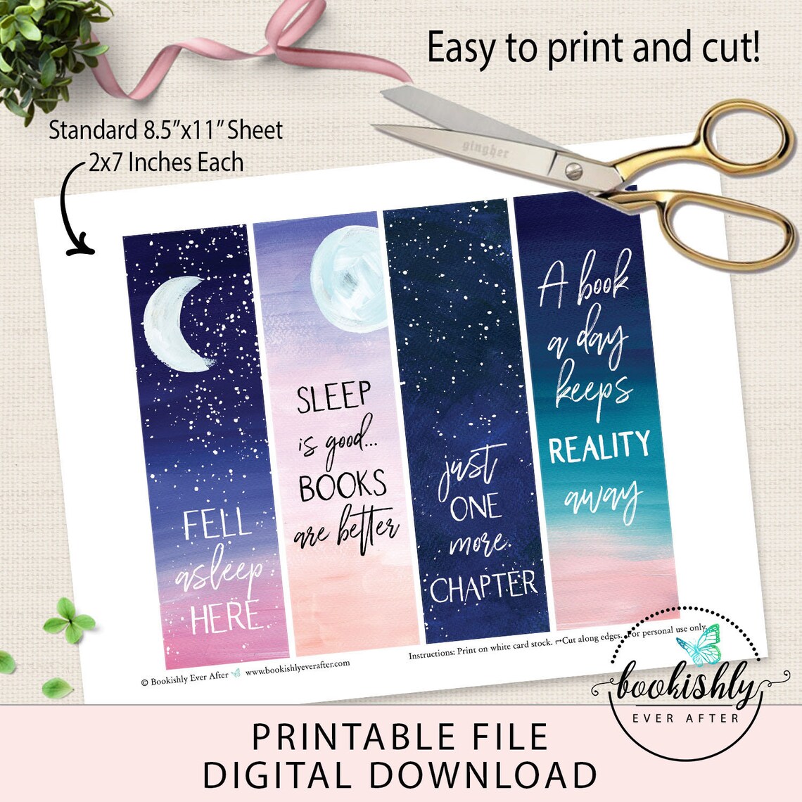 Printable Bookmarks Watercolour Bookmarks Set of 4 Printable - Etsy