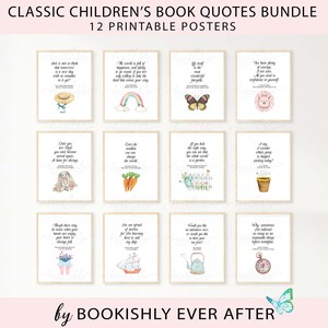 Impressions de citations inspirantes de livres pour enfants classiques, mur de galerie de littérature pour enfants, ensemble d'affiches de classe d'anglais, décoration de bibliothèque de chambre d'enfant