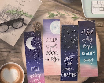 Watercolor Night Sky Bookmarks: Book Lover Gift (Digital Download)