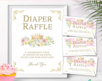Diaper Raffle Cards and Sign, Storybook Baby Shower, Fairytale Invitation, Pink Princess Baby Shower, Digital Instant Download