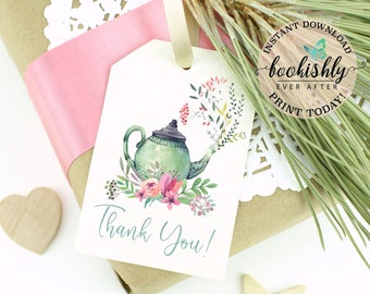 Tea Party Favor Tag Printable Instant Download, Tea for Two Party, High Tea Bridal Shower Tag, A Baby is Brewing, Tea Pot Thank You Tag